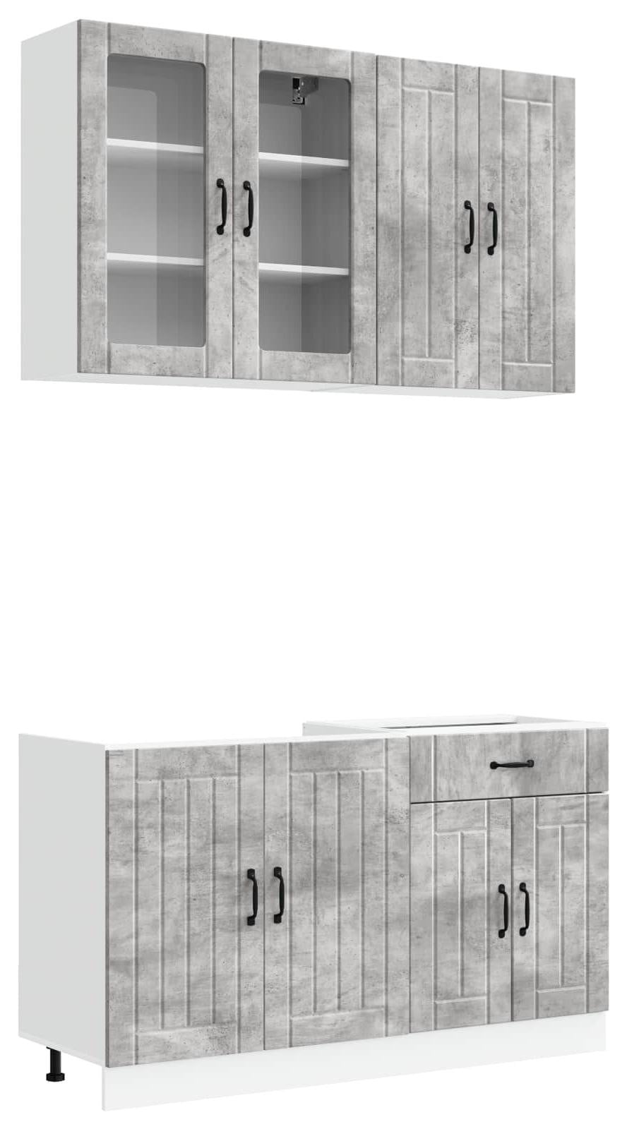 vidaXL Keukenelement LUCCA Base Unit, 4 stuks, Betonkleur, Houtvezel