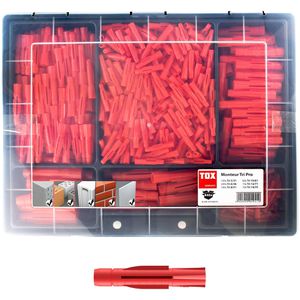 Tox Dübel 01090001, Monteur Tri Pro, Set, 6 Größen, Universaldübel, 845-teilig, 100 Stück