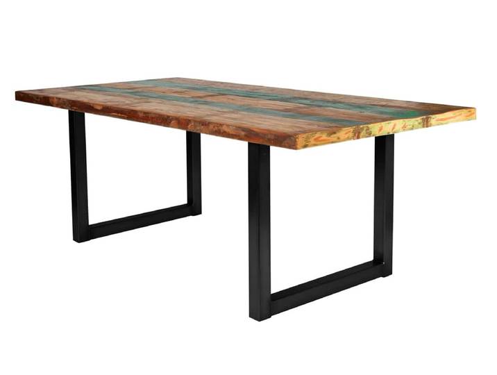 Esstisch 'Vanaja' 240x100 cm, Altholz/Antikschwarz Massivholz, Metall Recycletes Holz Modern