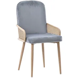 STILVORA Esszimmerstuhl 6er Set Samt Grau 90x43x45 Rattan Design mit Metallbeinen Holzmaserungseffekt vielseitig stabil leicht tragbar für Wohn und Essbereich