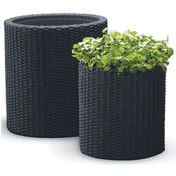 Keter Blumenkübel 2er-Set Rattanoptik Pflanzkübel Blumentopf Pflanztopf Deko