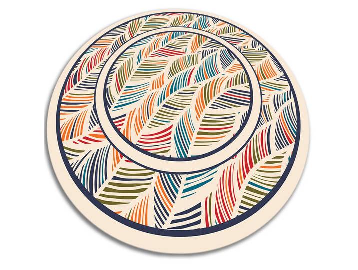 Tulup Vinyl Teppich Ø120 cm Konturblätter, Mehrfarbig, Kunststoff, Rund, 120x120 cm, Teppiche und Böden, Teppiche, Outdoorteppiche