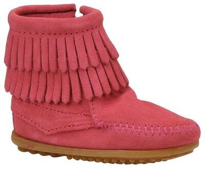 Minnetonka Double Fringe Side Zip - Girls 7 Toddler Pink Boot Medium