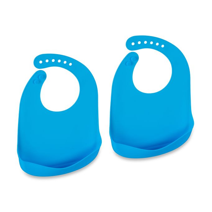 Relaxdays Set van 2 siliconen slabbetjes met opvangbakje, blauw, BPA-vrij