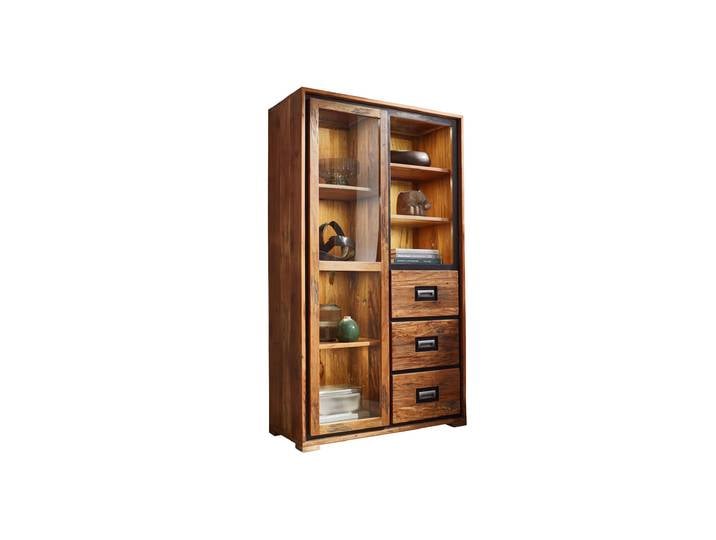 Vitrine Akazie Altholz massiv montiert - 100 cm Glastür - NARVIK