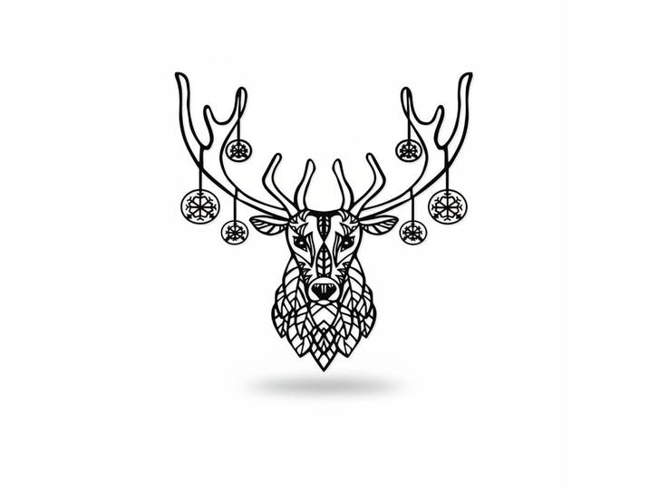 X-Mas Metallbild Christmas Deer, Schwarz, Metall, 69x70 cm, einfache und schnelle Anbringung, Dekoration, Weihnachtsdekoration, Winterdeko