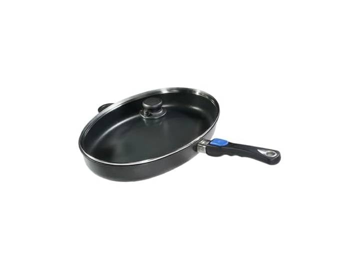 Set Gundel GUSS-FISCHPFANNE mit Glasdeckel, 41 x 27 cm, Höhe 5cm, Titan-Keramik-Oberfläche, PFOA-frei, Akku-Therm Boden, abnehmbarer Stiel