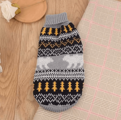 Inspire Picks Knitted Turtleneck Cat Sweater For Winter Warmth & Holiday Style gray s