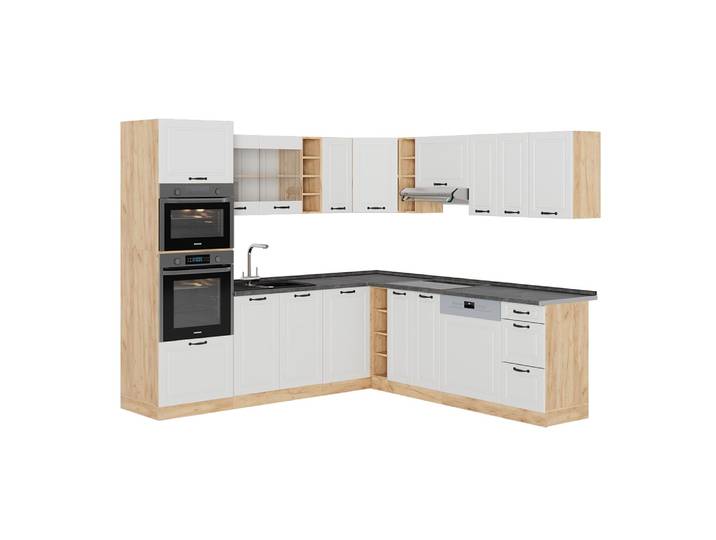 Cuisine en angle sans PT Blanc campagnard 247x81,6cm