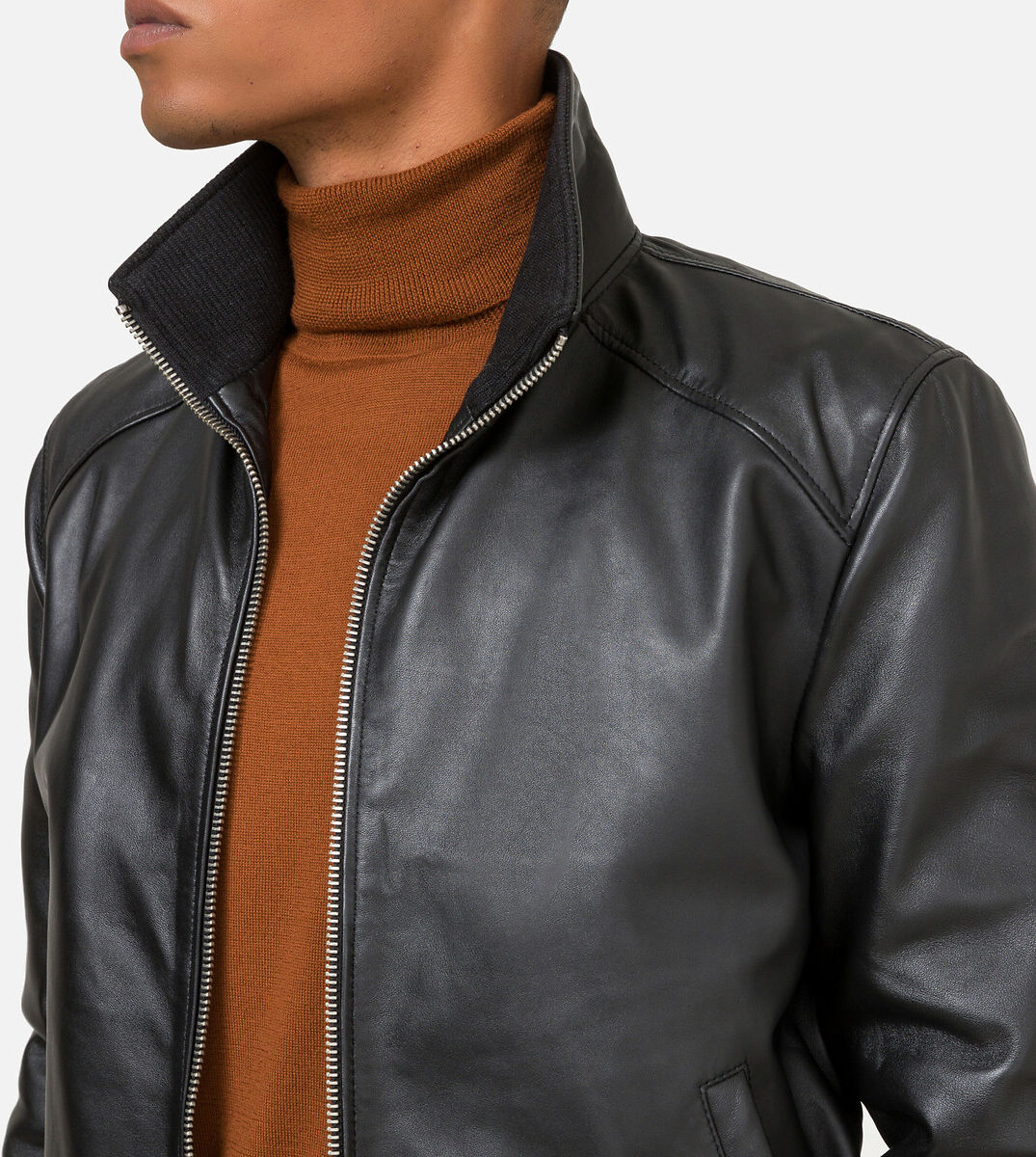 SCHOTT Blouson en cuir d'agneau col montant
