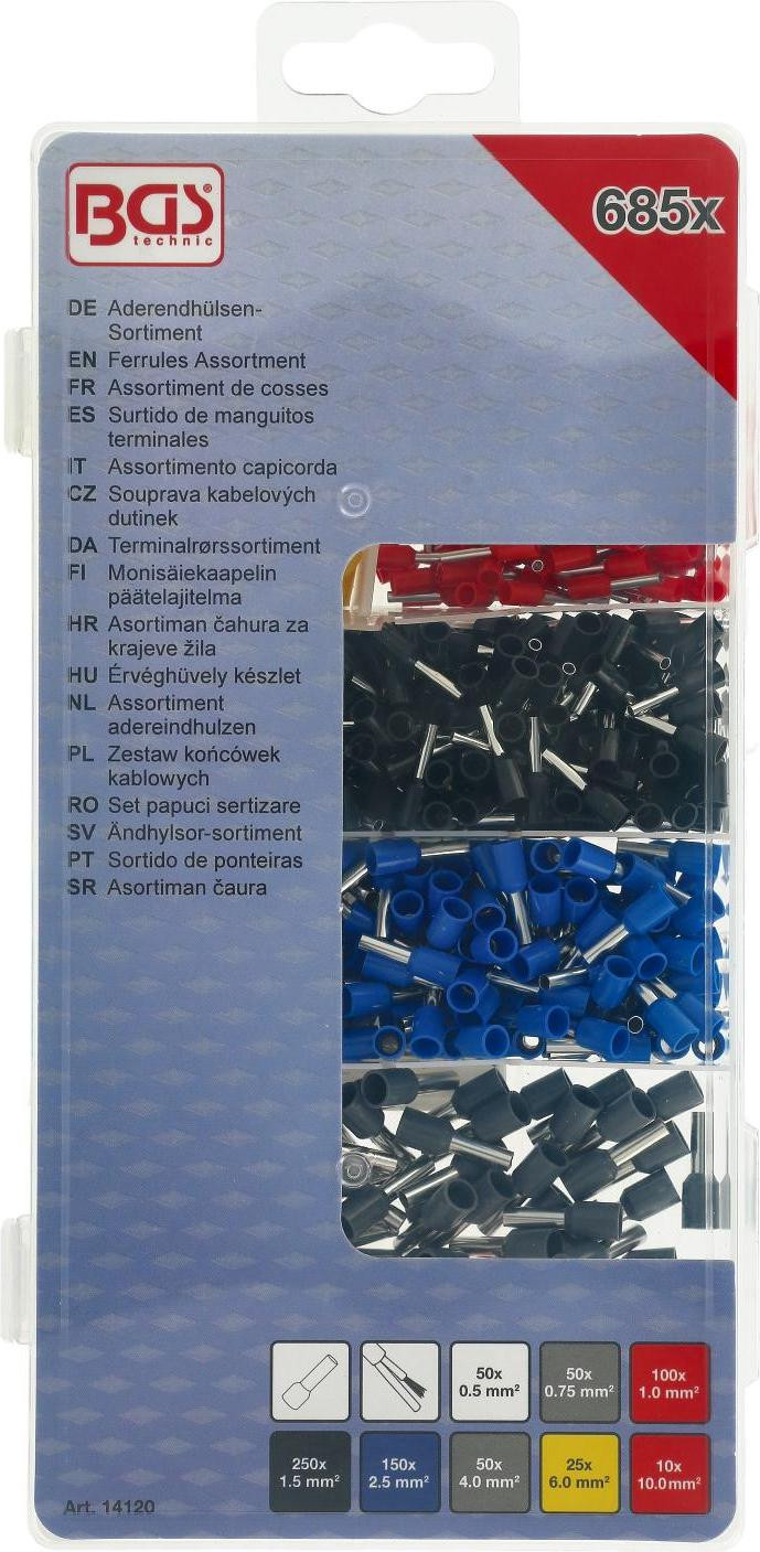 BGS Technic 14120 Assortiment isolerende adereindhulzen, 685-delig