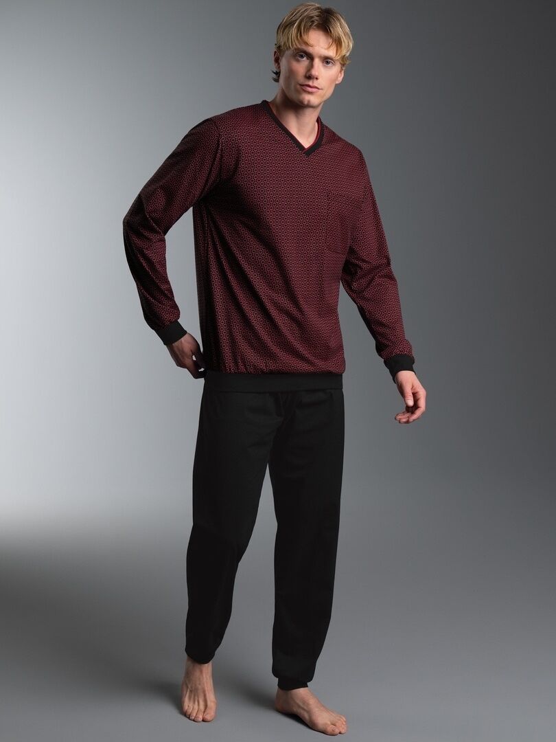 Schlafanzug TRIGEMA "TRIGEMA Pyjama mit Kettenmuster", Herren, Gr. L, schwarz, Single Jersey, 100% Baumwolle, Homewear-Sets Schlafanzug