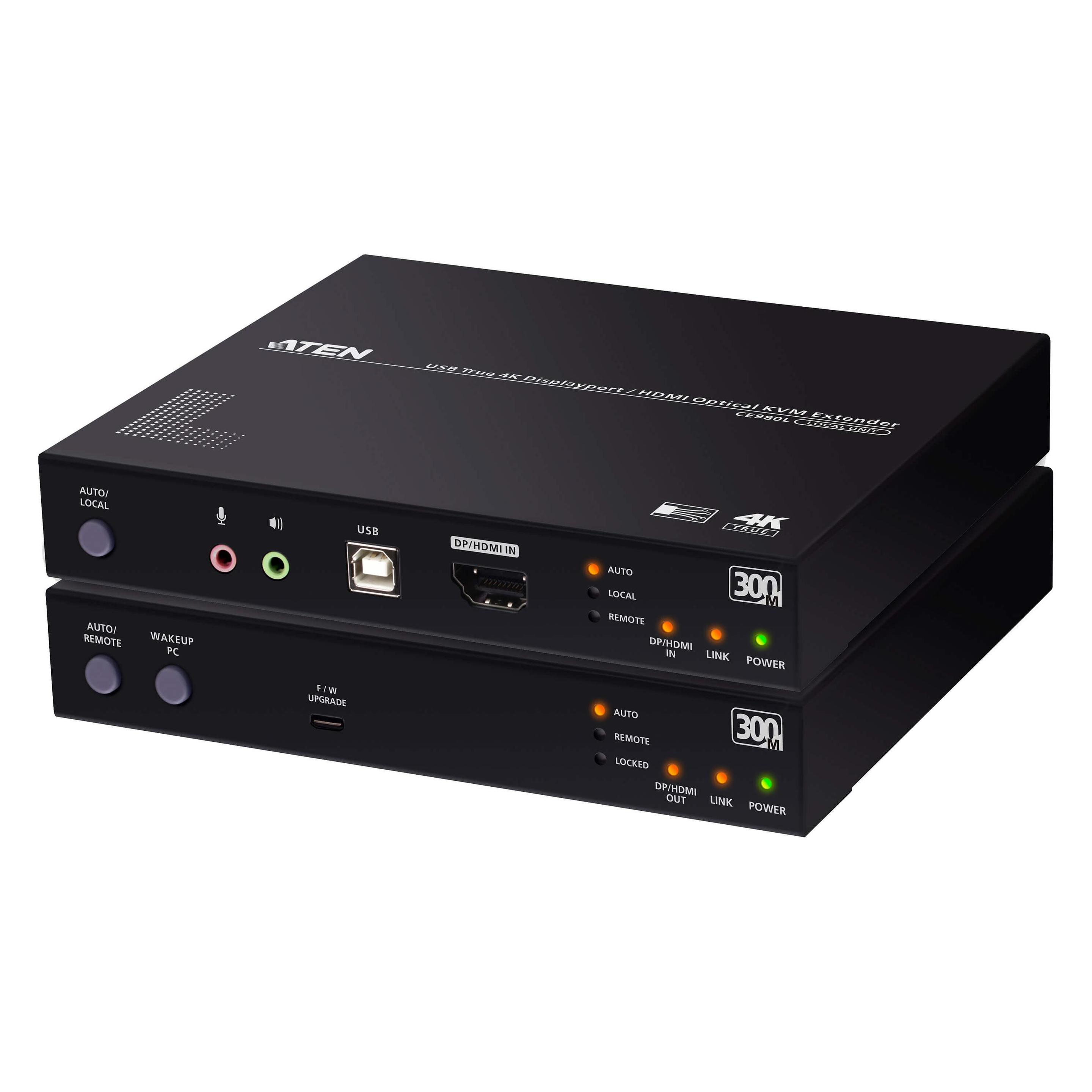 Aten CE980 KVM LWL (MM) Konsolen-Extender, USB True 4K DisplayPort/HDMI (True4K) (CE980-AT-G)