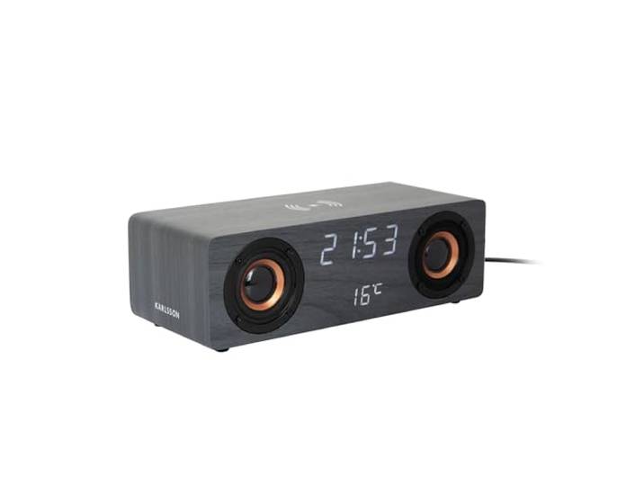 Karlsson Bluetooth Lautsprecher Funkwecker mit LED-Anzeige und kabellosem Laden (Schwarz)
