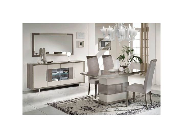 AUXANE - Pack Séjour Table Allongeable + Buffet 4P Led Gris Métallisé et Mat