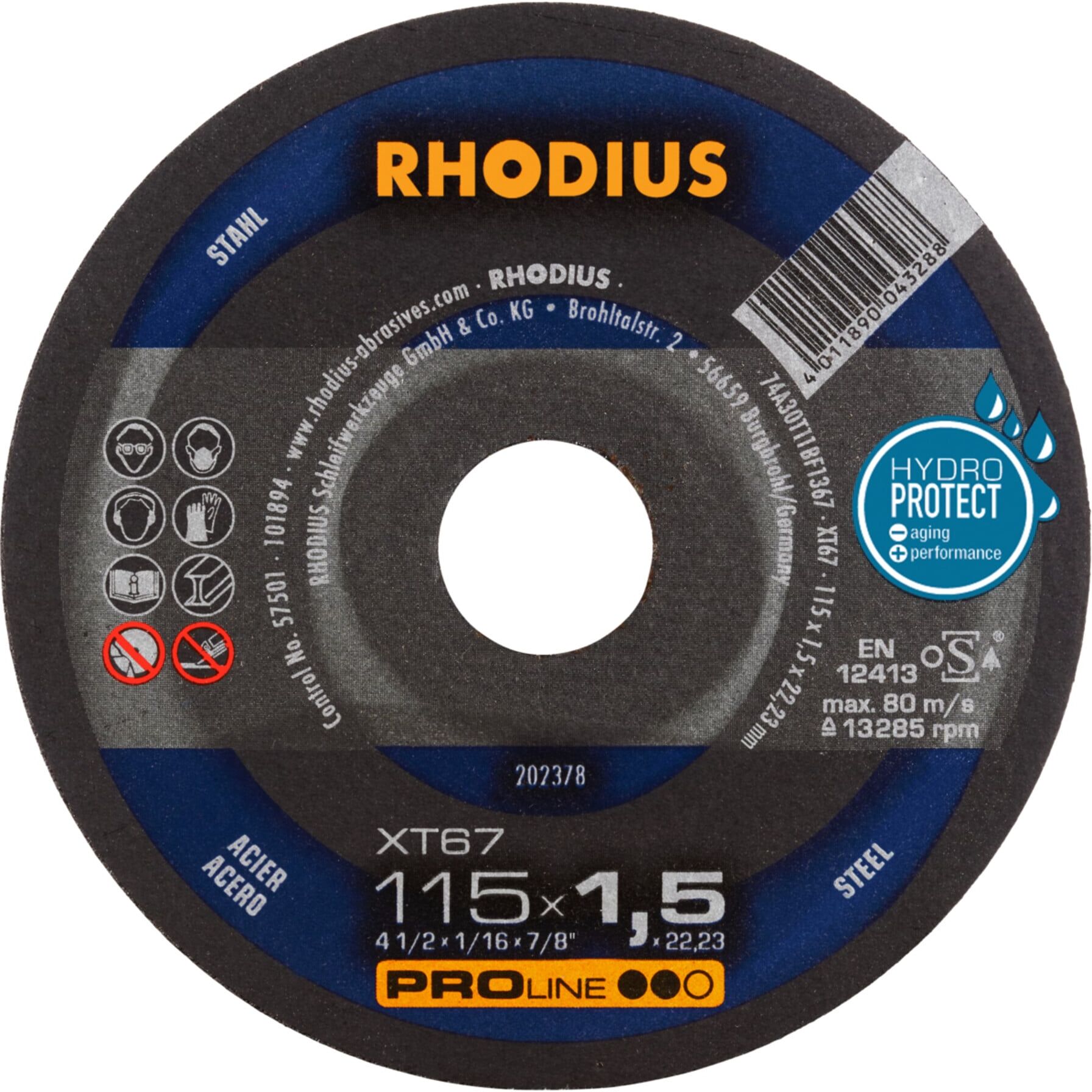 RHODIUS PROline XT67 Extradünne Trennscheibe 115 x 1,5 x 22,23 mm (202378)
