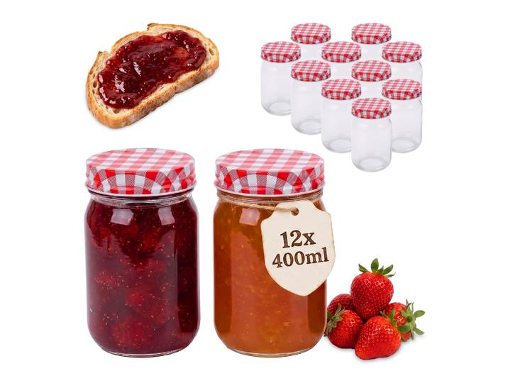 Einmachgläser-Set 400ml Twist Off Weiss-Rot-Transparent