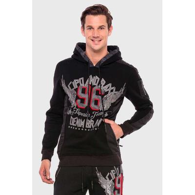 Kapuzenpullover CIPO & BAXX "Sweatshirt", Herren, Gr. M, schwarz, 70% Baumwolle, 30% Polyester, bedruckt, regular fit, Pullover Kapuzenpullover, mit coolem Print