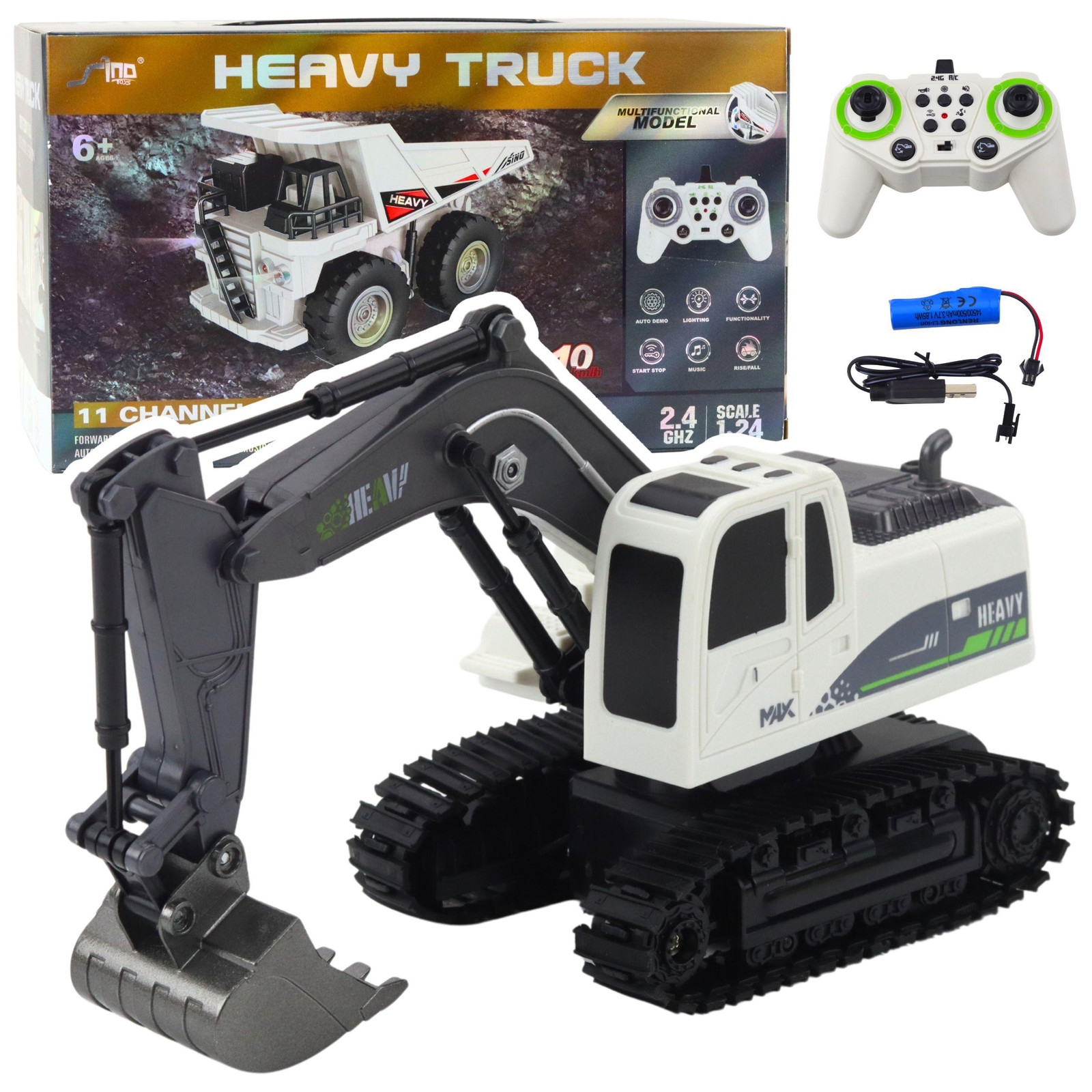 Lean Toys Op afstand bestuurbare RC-rupsgraafmachine wit 1:24