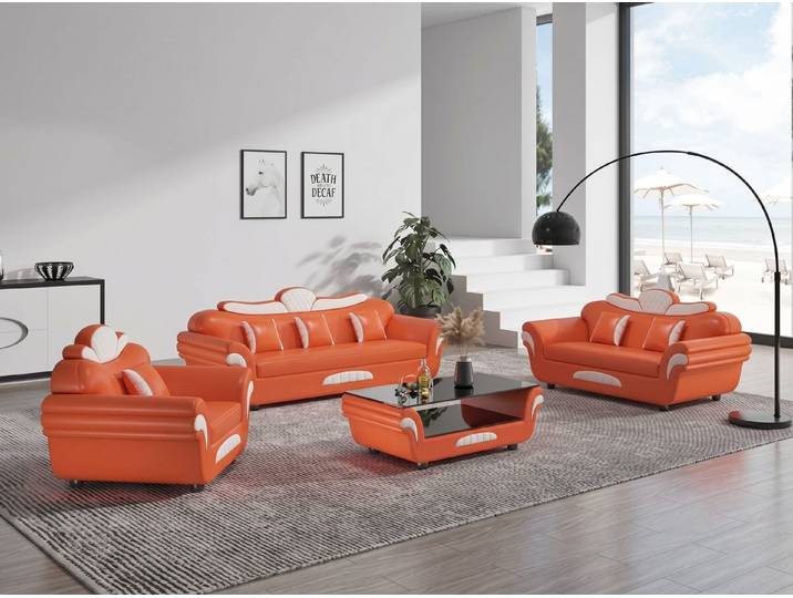 JVmoebel Polstergarnitur Elegantes Sofa Set 3-Sitzer 2-Sitzer Sessel Orange Weiß Modern Design