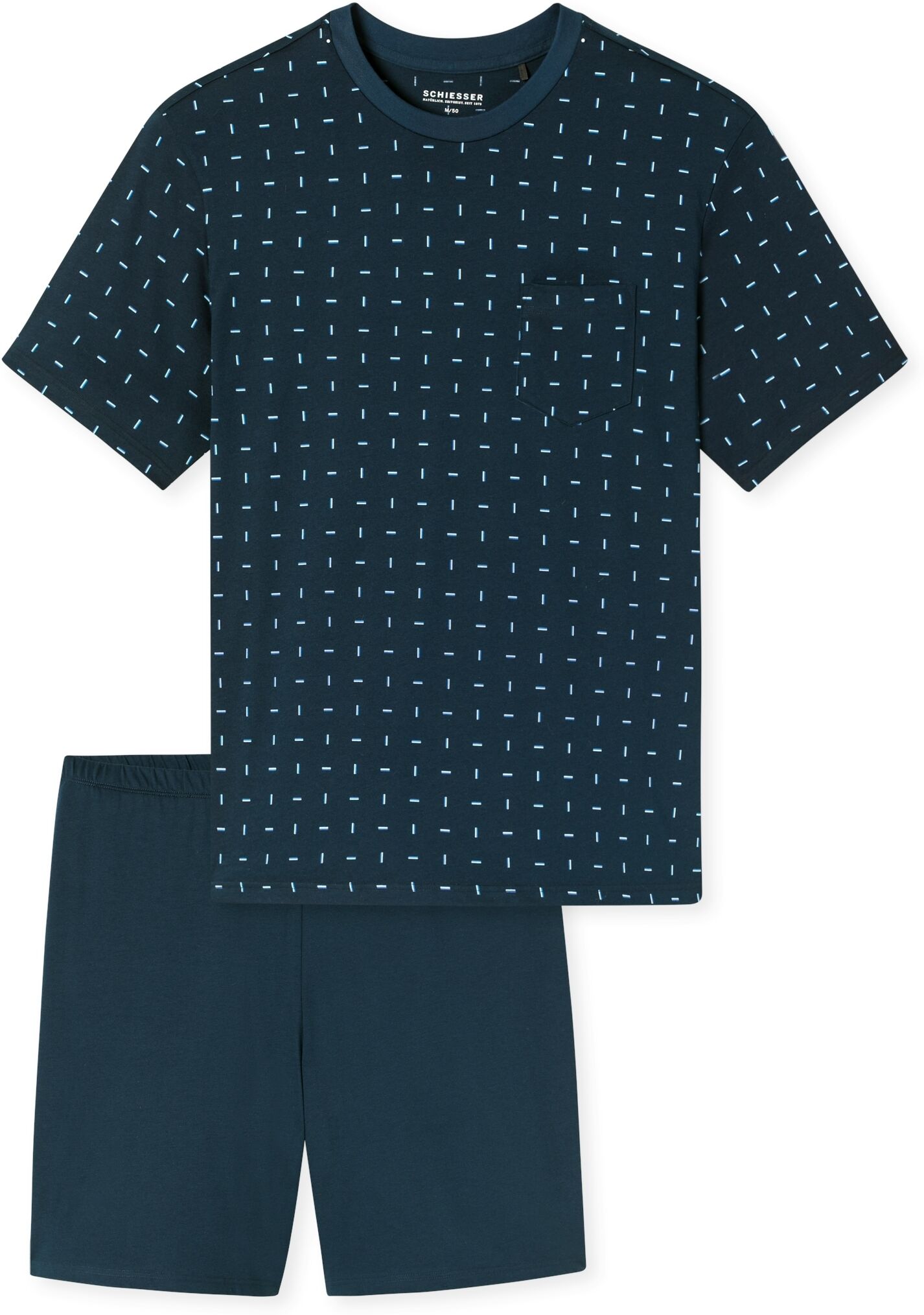 Pyjama SCHIESSER "Comfort Essentials", Herren, Gr. 54, blau (803, blau), Single Jersey, Obermaterial: 100% Baumwolle, bequem kurz, Rundhals, Homewear-Sets Pyjama, mit aufgesetzter Brusttasche 803, blau 54