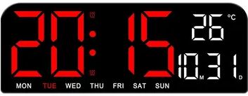 Universal Stock Large Digital Wall Clock With LED Display, Temperature, Date, Dual Alarms & USB Power red