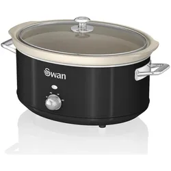 SWAN Retro Slow Cooker 6,5L, Antihaft-Keramisches PFOA- und PTFE-freies, Vintage, SF17031BNEU, Schwarz