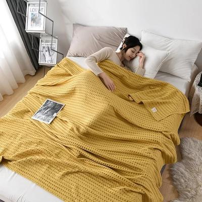 Uplift Picks Summer Waffle Cotton Blanket Lightweight Knitted Bed Throw yellow 100x150 Cm