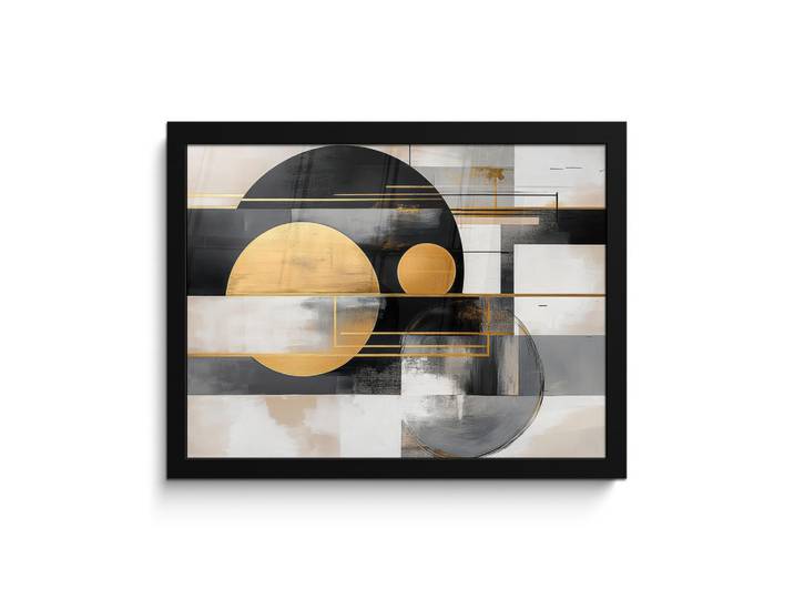 MuchoWow Poster MIT Rahmengerahmtes Bild - Abstrakt - Gold - Silber - Formen - Ästhetisch - Modern - 40x30 cm, Goldfarben, Papier, Rechteckig, 40x30 cm, gerahmt, Bilder & Rahmen, Bilder