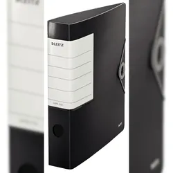 LEITZ Ordner Solid A4, 62mm Rücken, schwarz, 180° Ordner Präzisionsmechanik. Sichttasche am Rücken, Gummibandverschluss