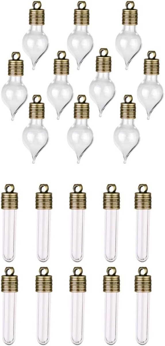 Set van 20 transparante glazen wensflessen met hangers en stoppers voor creatieve decoratie