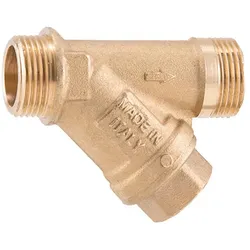 Barberi Y-Anschlussstück aus Messing - MM - komplett mit Gewindeverschluss mit Tauchhülse G 1/2. Mit Flachsitz für Einbau in Box. G 1'' AG