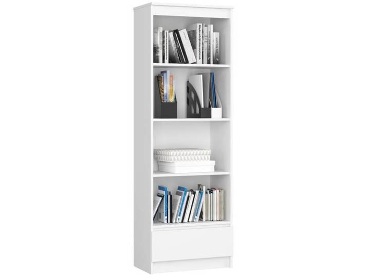 Bibliothèque de bureau AKORD R60 Blanche 60 cm 1 tiroir façade Blanche 4 étagères 60x35x180 cm