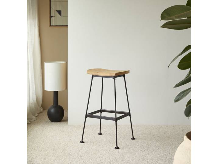 Hoher Hocker Esche und Metall black Metal & wood - Schwarz - Ash