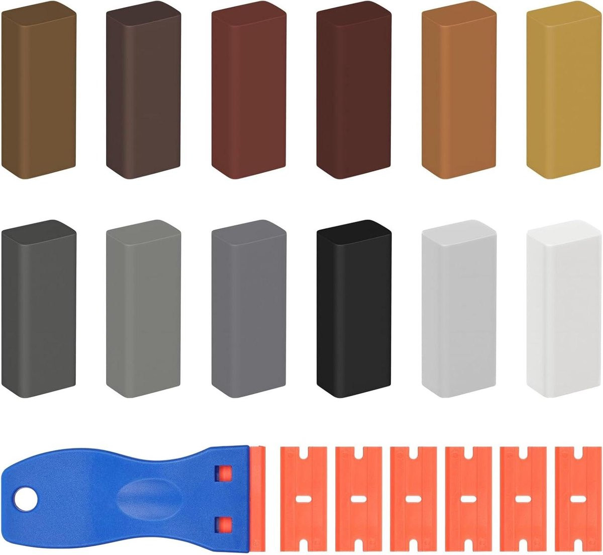 19-delige Laminaat Reparatie Set met 12 Kleuren Wasblokken en Houtvuller Kit voor het Herstellen van Meubels - Multicolor