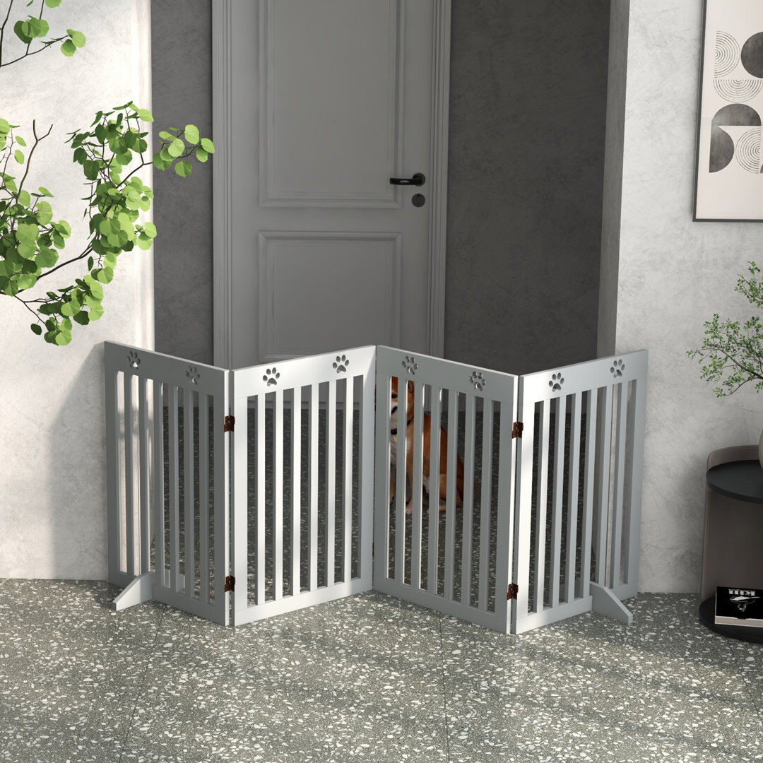 PawHut Pet Gate Foldable Fence Freestanding Dog Barrier with Support Feet Grey Gray 75cm H X 204cm W X 30cm D