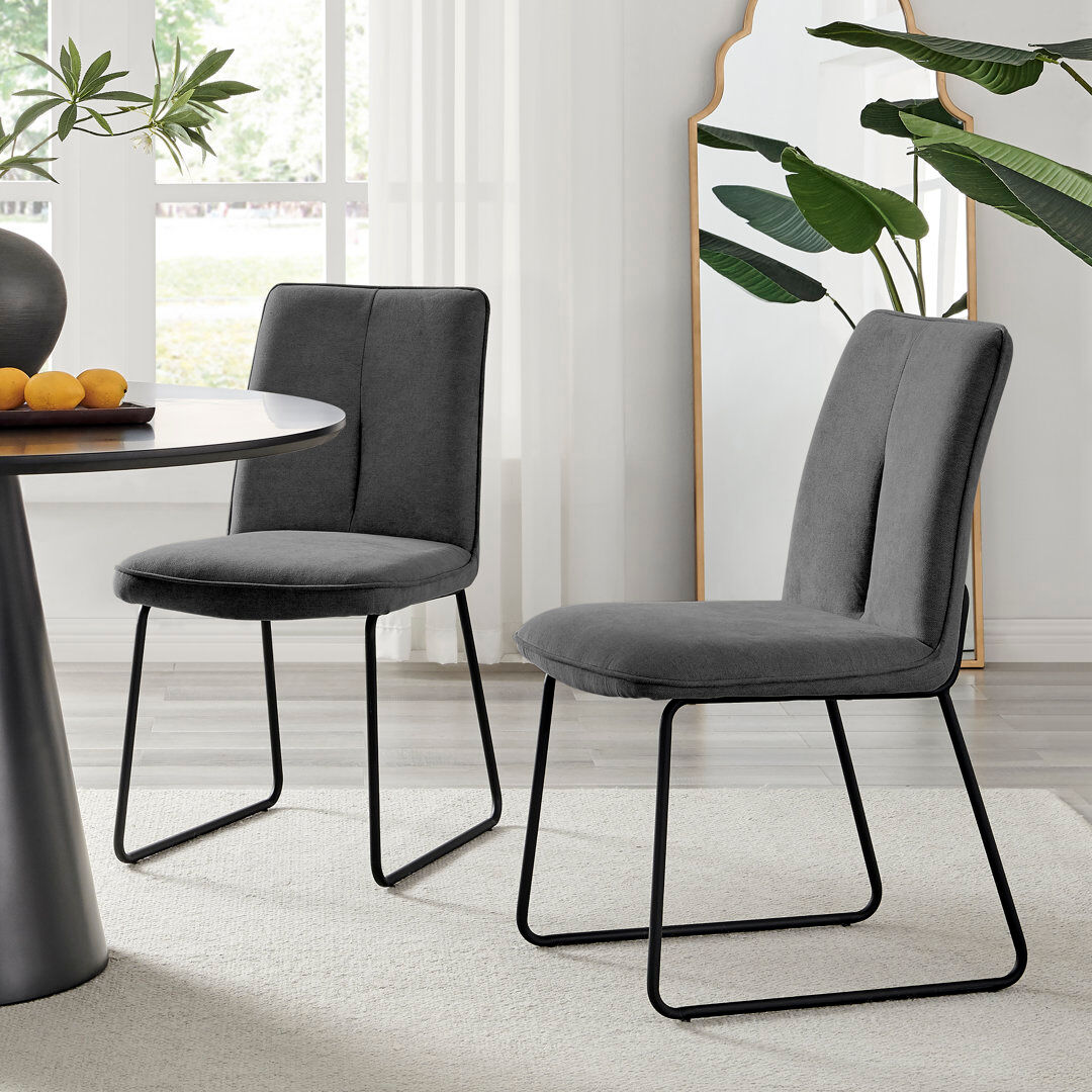 Canora Grey Eubanks Luxury Fabric Upholstered Dining Chair - Minimalist Modern Home Dark Grey 88cm H X 47.5cm W X 58.5cm D