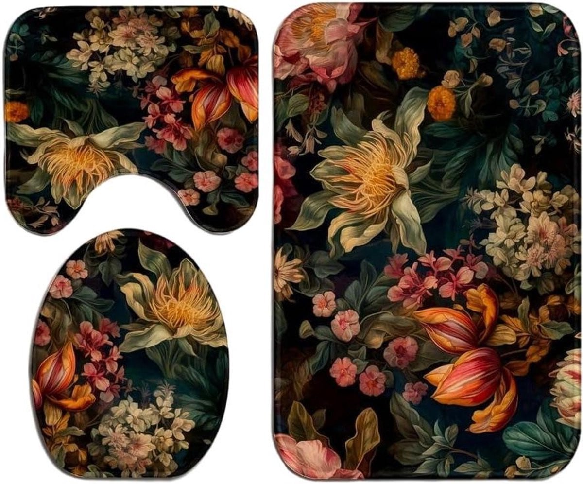 3-delige waterabsorberende badkamermat set met bloemenpatroon