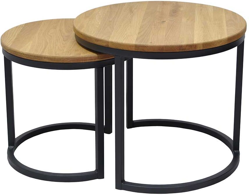 Pharao24.de Beistelltisch Set im Industrie Stil Massivholz & Metall (zweiteilig)