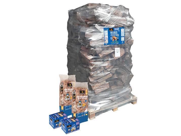 Lot de 2 packs WOODSTOCK Bois bûche 30cm ballot 2000 dm3 + 4 sacs bois d'allumage + 4 boîtes d'allum'express