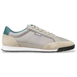 BOSS für Herren. 50568486 Turnschuhe mit Wildlederbesatz und geriffelter, beiger Sohle (40), Wohnung, Schnürsenkel, Lässig