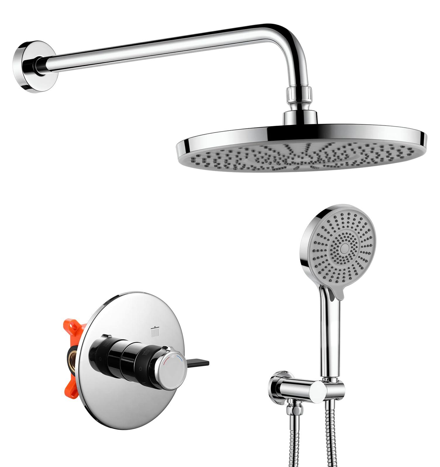 Inbauthermostat-Duschsystem, 25 cm Regendusche, Handbrause, Chrom