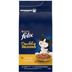 Felix Doubly Delicious Karma für ausgewachsene Katzen mit einer köstlichen Mischung aus Huhn und Truthahn 2kg