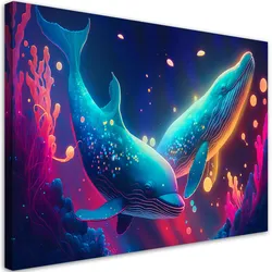 WANDBILD neon wale unter wasser