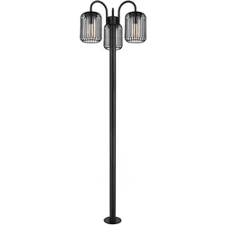 Stehlampe Laterne Außenlampe Retro Wegeleuchte Edelstahl Terrassenlampe wetterfest Gartenleuchte, Metallstäbe, schwarz, 3x E27 Fassungen, DxH 48,5x180 cm