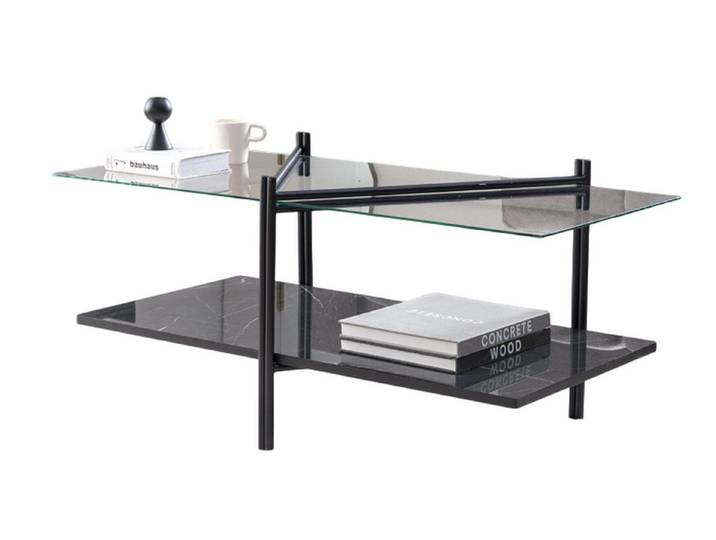 JVmoebel Couchtisch Eleganter Tisch mit Glasplatte und Marmor-Optik in Schwarz (Packung), Made in Europe