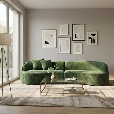 Abrihome "114.17"" Curved Chenille Boneless Sectional Sofa with Pillows"