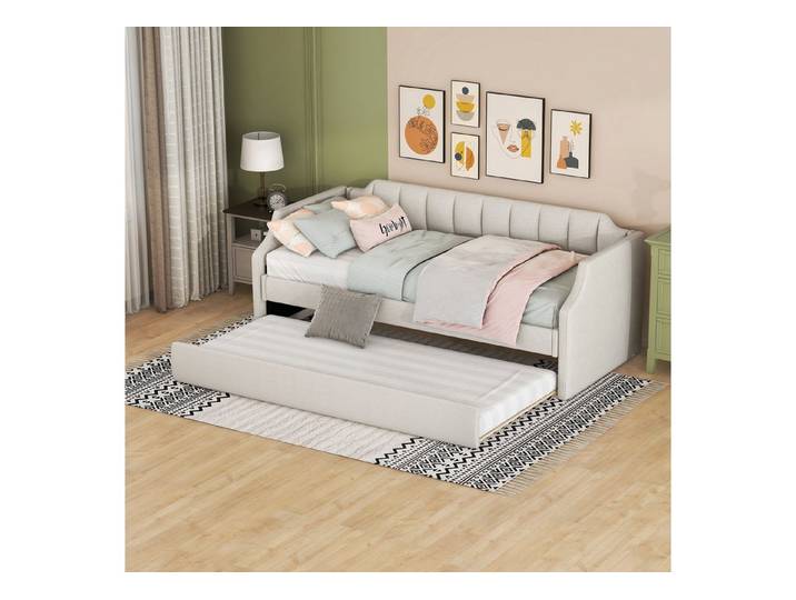 IDEASY Daybett 90 x 200 cm, gepolstertes Einzeltagesbett mit Rollbett, Tagesbett, Funktionsbett, ausziehbares Bett 90 x 190cm, Kinderbett
