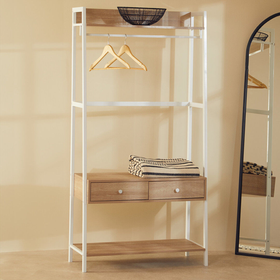 August Grove Haytham 84cm Clothing Rack White/Natural Oak/White