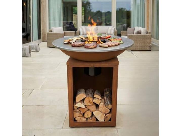 Plancha - BBQ - Grill - Cortenstahl - Grillplatte - Ø81 cm - Outdoor - Holzaufbewahrung - Plancha - Asche Solaris - XXL - Grillring - Gartenkamin - Grill - Luxus Optik - Backblech - Rostfarbe